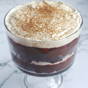 Trifle in a trifle dish.