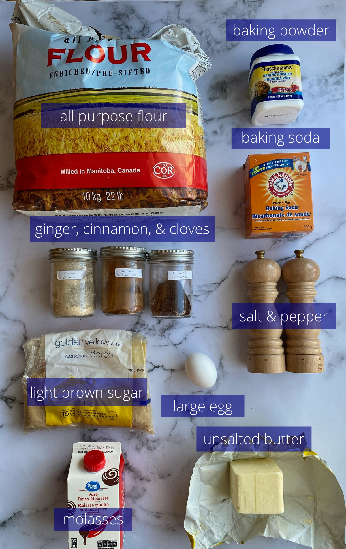 All the ingredients needed to make these cookies.