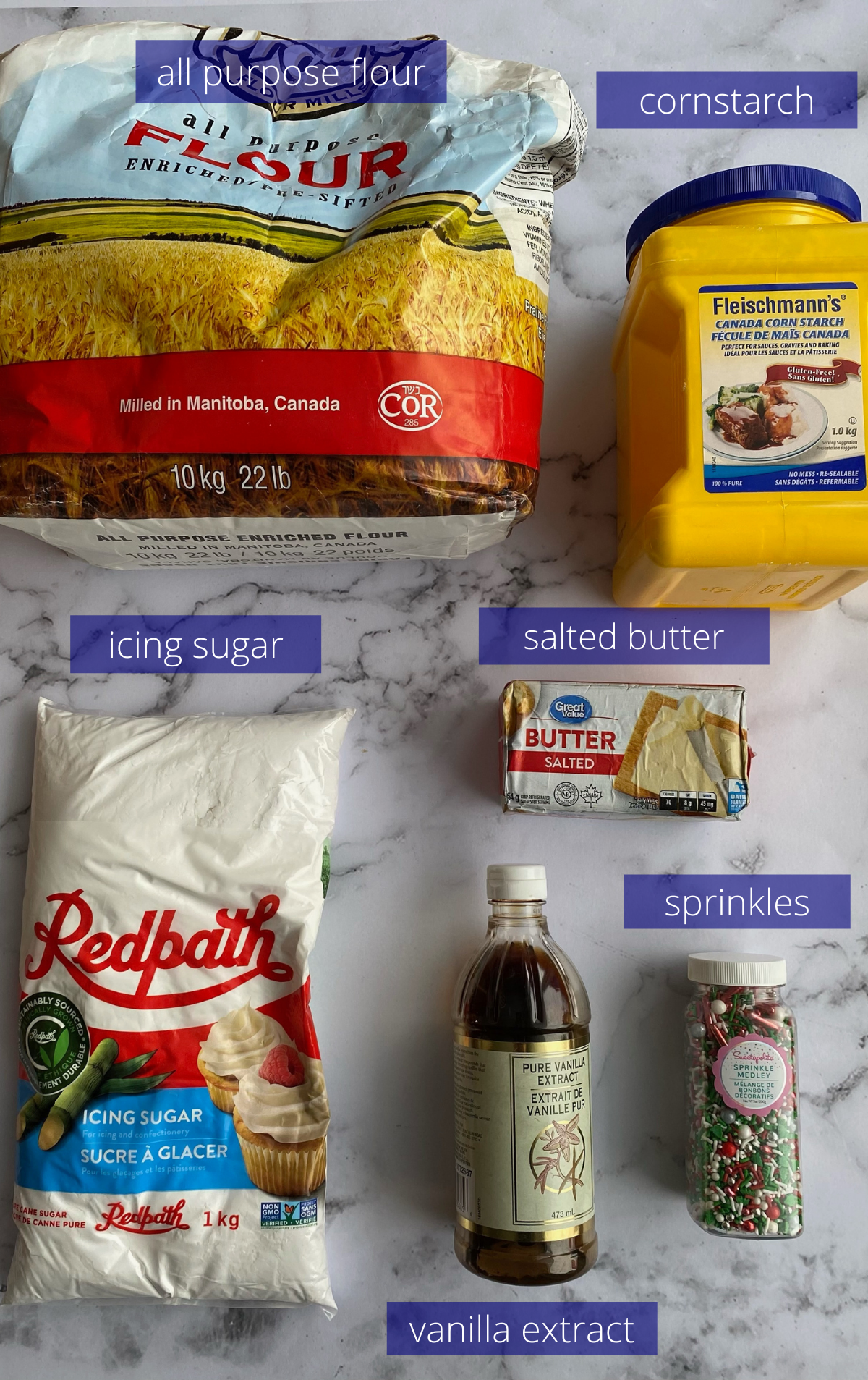 All the ingredients needed to make these cookies.