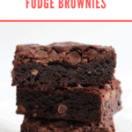 Three fudge brownies stacked on top of each other