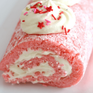 A Swiss roll on a plate.