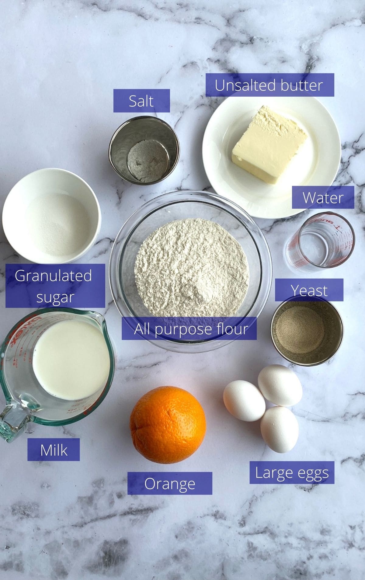 Ingredients needed to make Italian Easter bread.