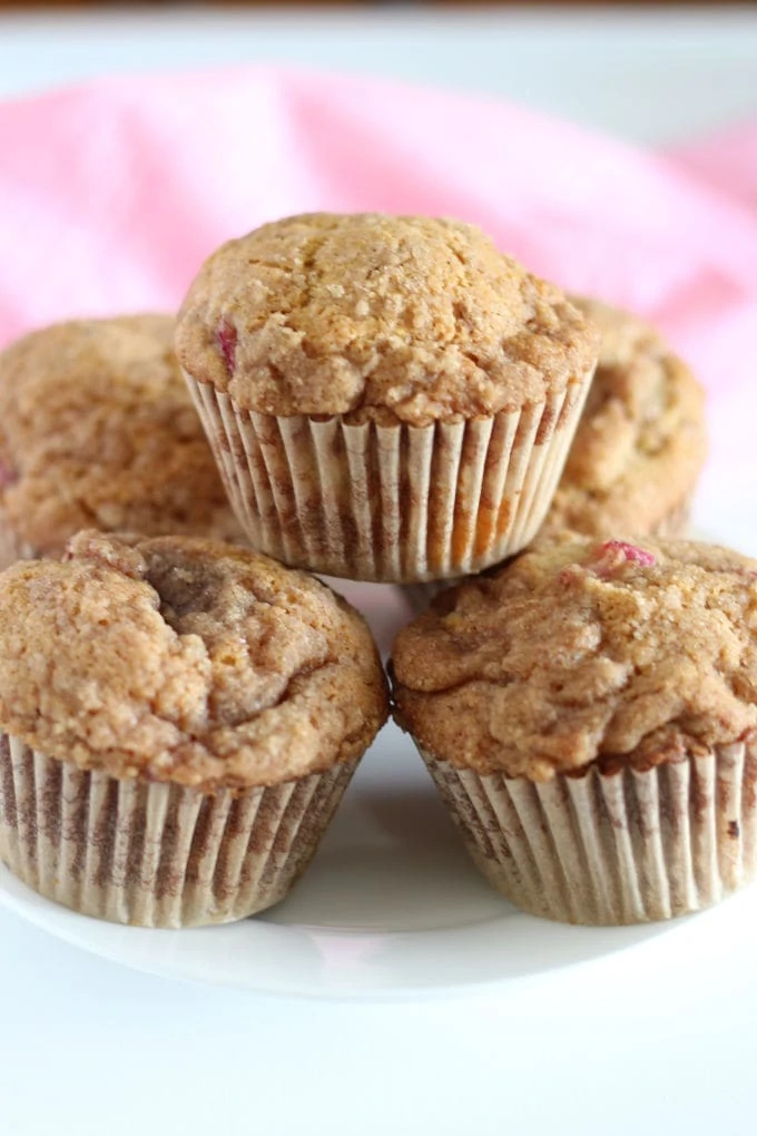 A plate of rhubarb muffins.