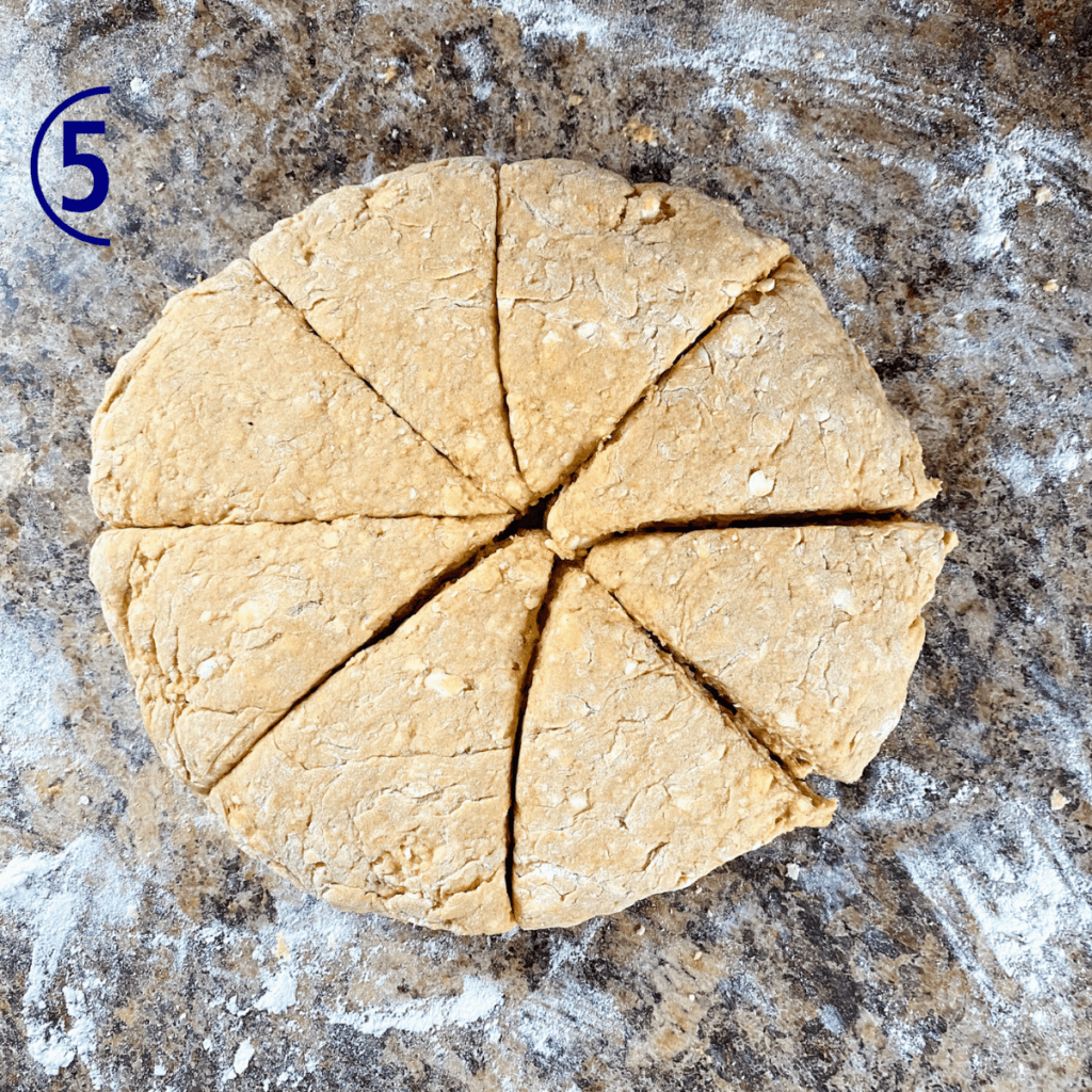 Scone dough in a circle and cut in to 8 wedges.