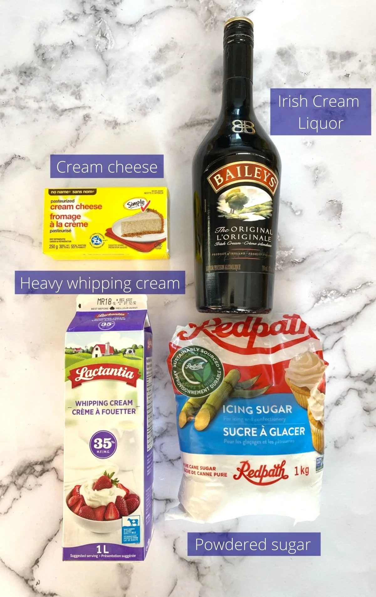 Ingredients needed to make the frosting portion of the trifle.