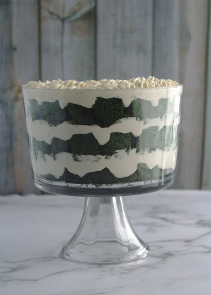 A trifle in a clear trifle dish.