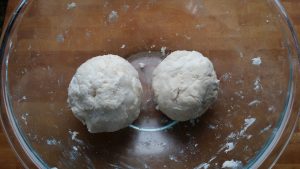 pie dough in two balls.