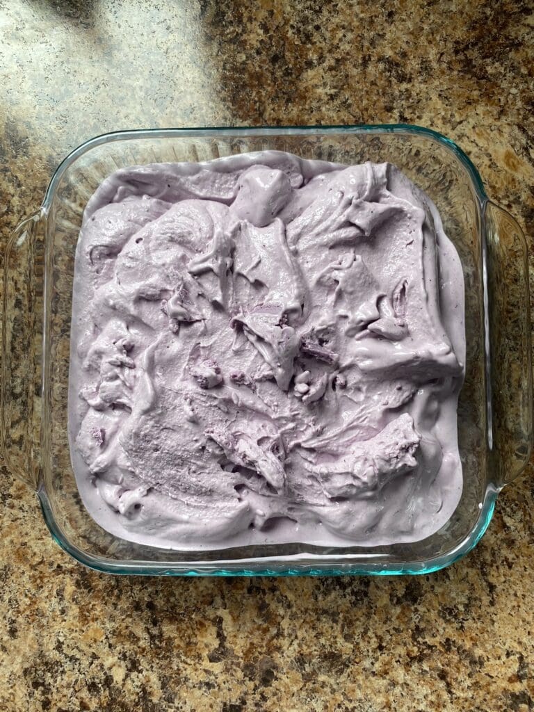 Churned ice cream in a container.