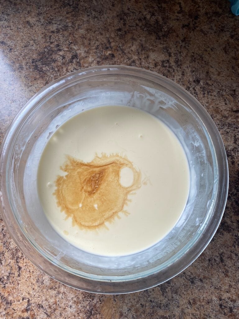 Vanilla extract added to chilled custard.