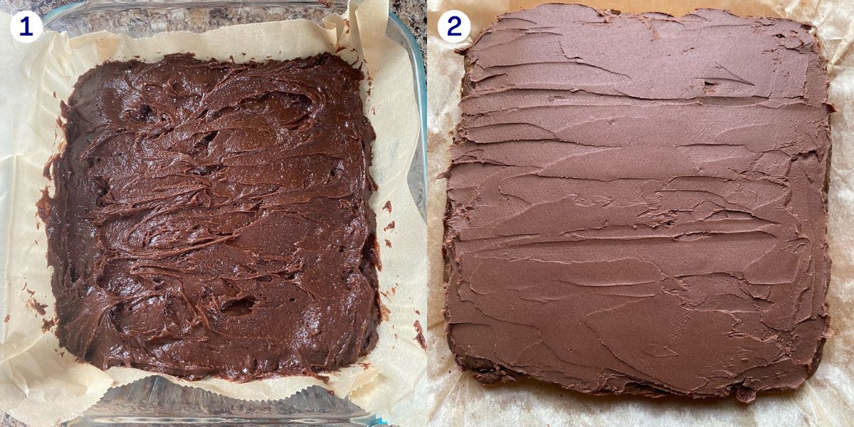 Recipe steps for making raspberry truffle brownies.
