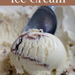 A scoop of ice cream. The ice cream scoop is in the background.