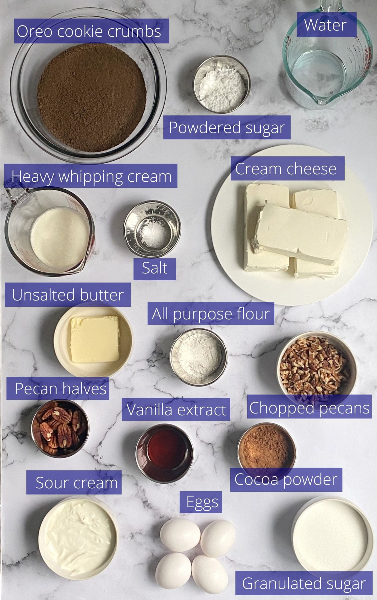 Pecan Caramel Cheesecake Ingredients.